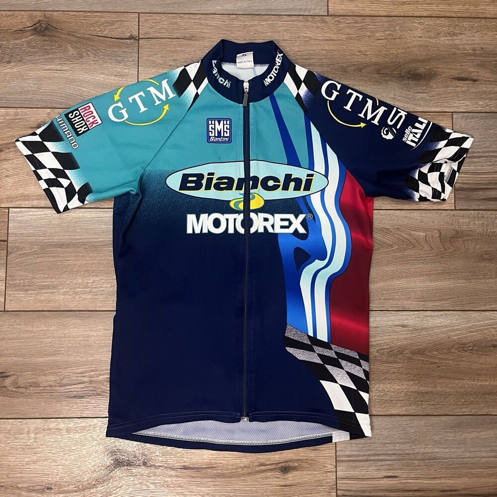 Vintage Motorex Bianchi Cycling Team Biking Jersey Made in Italy Size XL